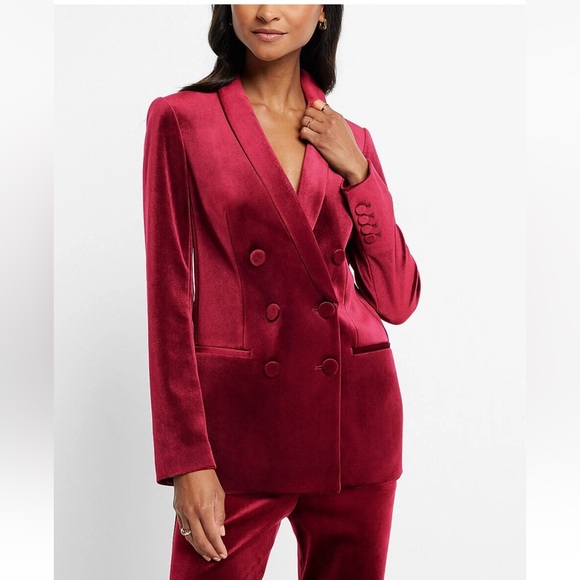 Express Red-Burgundy Velvet Sophisticated Double-Breasted Blazer Large